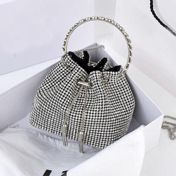 Women Purse Rhinestone Purse Bling Rhinestone Bag Shiny Silver Stylish Trendy - Picture 2 of 6